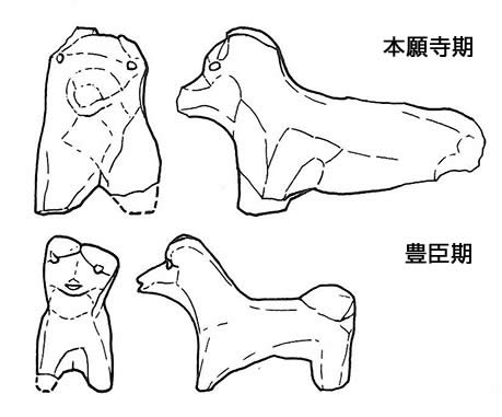図１．本願寺期と豊臣期の犬の土人形