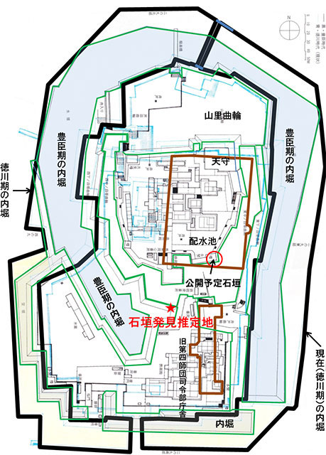 図２．防空壕の掘削により発見された石垣の推定位置