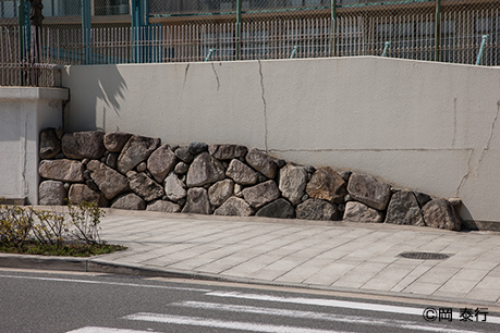 写真３．追手門小学校東塀に復元された「石垣」（東から）