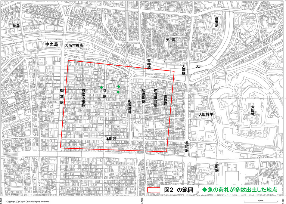 図１．魚市場と考えられる遺物がまとまって出土した地点
