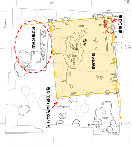 図３．道修町1丁目で発見された豊臣期の鋳物工房跡