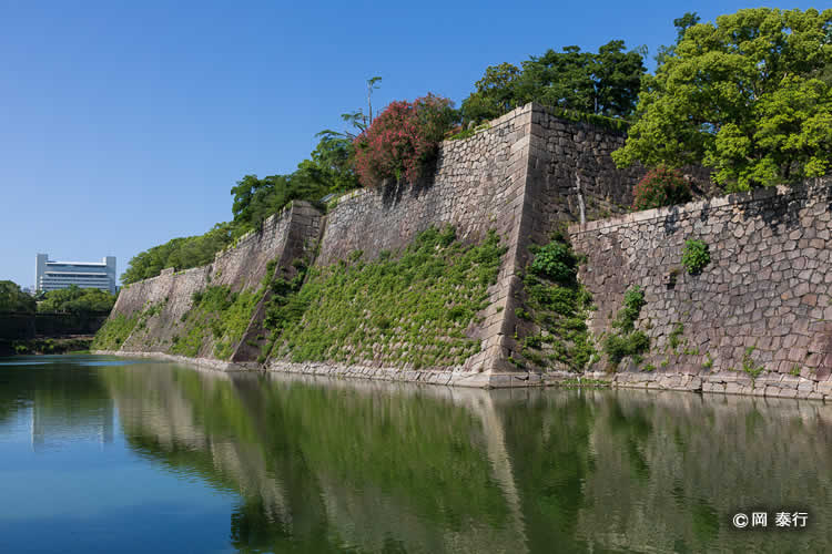 写真２．本丸中央部と山里丸（手前）との段