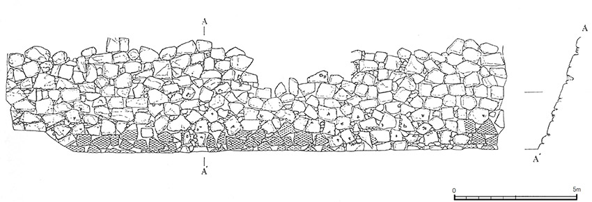 図2．石垣実測図（斜線は工事で石材表面が削られた部分）