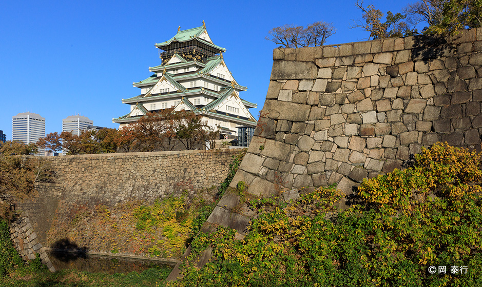 写真１．西の丸庭園から観る本丸石垣と天守