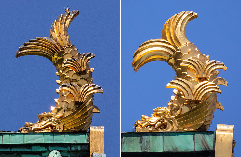 写真１.　左：大阪城天守閣大棟　右：３層（岡泰行氏 撮影）