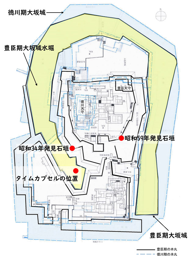 図２．宮上茂隆氏の重ね合わせ図中の地下石垣、タイムカプセルの位置